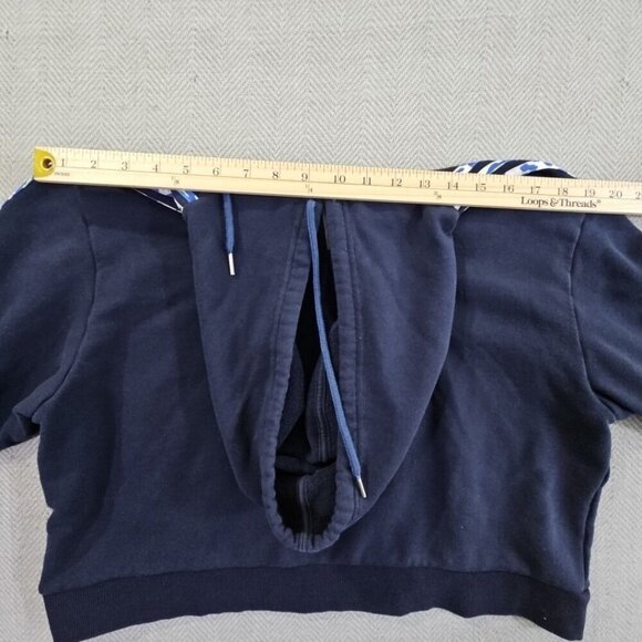 Adidas Women's Sz L Cheetah Print Pullover Hoodie in Navy Cropped Yoga Gym EUC - Picture 7 of 9